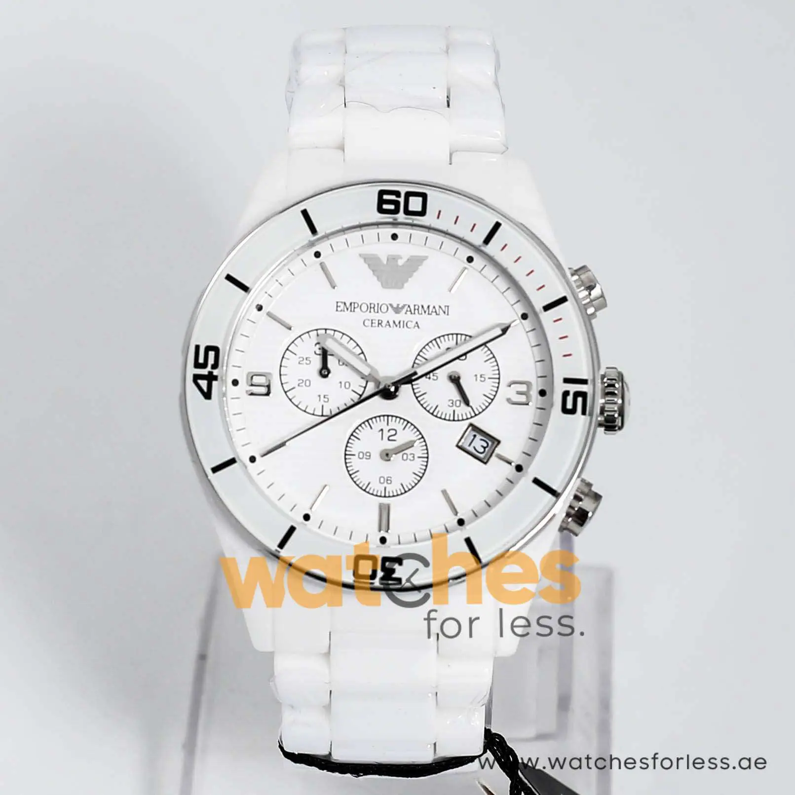 Emporio Armani Men’s Chronograph Ceramic Silver Dial 43mm Watch AR1424 UAE DUBAI AJMAN SHARJAH ABU DHABI RAS AL KHAIMA UMM UL QUWAIN ALAIN FUJAIRAH