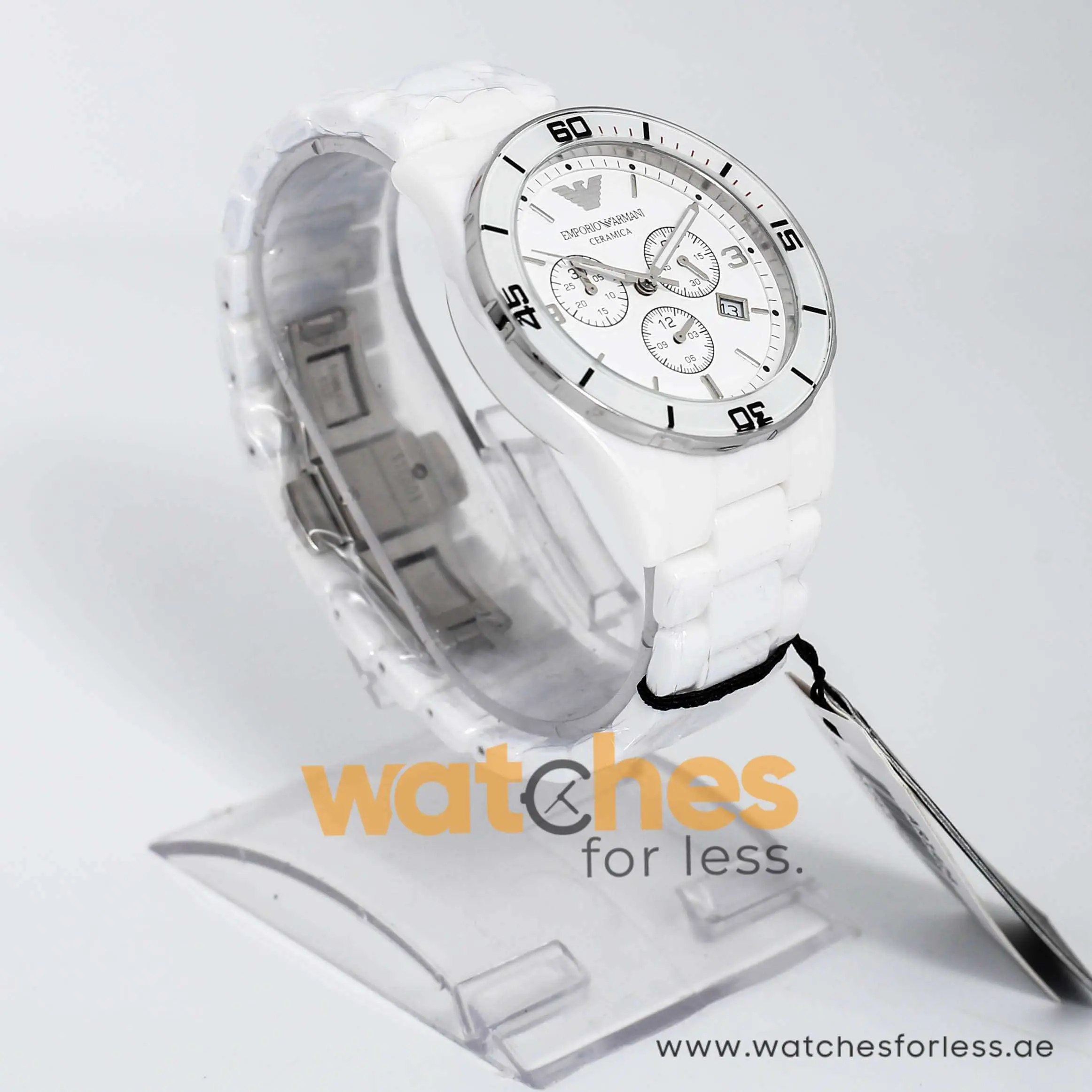Emporio Armani Men’s Chronograph Ceramic Silver Dial 43mm Watch AR1424 UAE DUBAI AJMAN SHARJAH ABU DHABI RAS AL KHAIMA UMM UL QUWAIN ALAIN FUJAIRAH