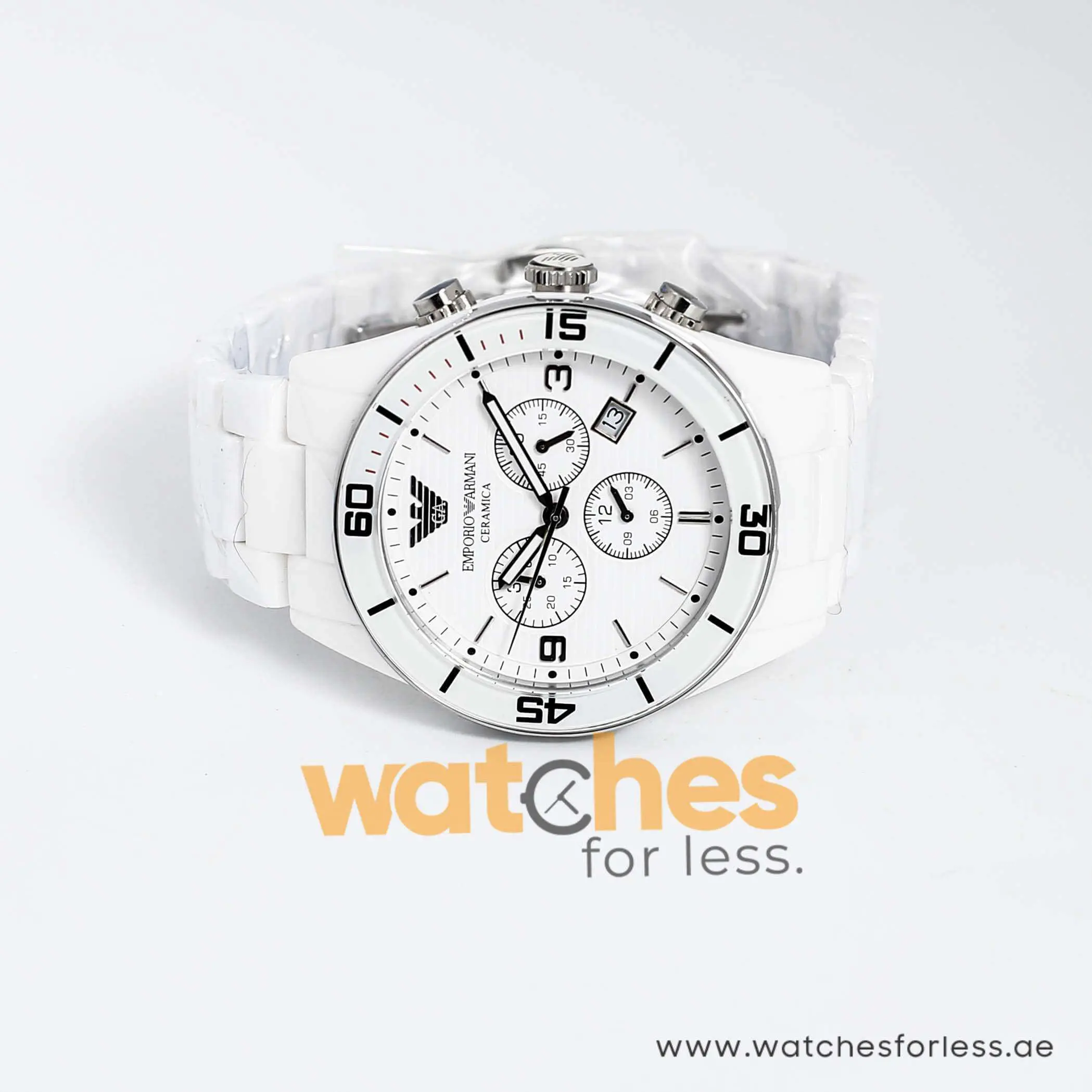 Emporio Armani Men’s Chronograph Ceramic Silver Dial 43mm Watch AR1424 UAE DUBAI AJMAN SHARJAH ABU DHABI RAS AL KHAIMA UMM UL QUWAIN ALAIN FUJAIRAH