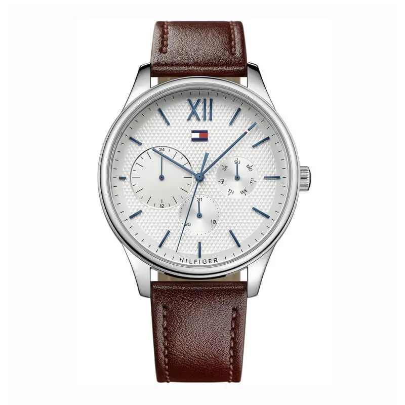 Tommy Hilfiger Men’s Quartz Leather Strap Silver Dial 44mm Watch 1791418 UAE DUBAI AJMAN SHARJAH ABU DHABI RAS AL KHAIMA UMM UL QUWAIN ALAIN FUJAIRAH