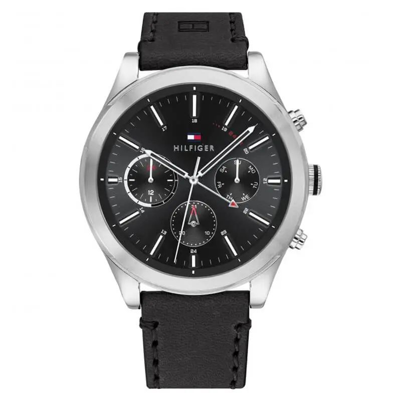 Tommy Hilfiger Men’s Quartz Black Leather Strap Black Dial 44mm Watch 1791740 UAE DUBAI AJMAN SHARJAH ABU DHABI RAS AL KHAIMA UMM UL QUWAIN ALAIN FUJAIRAH