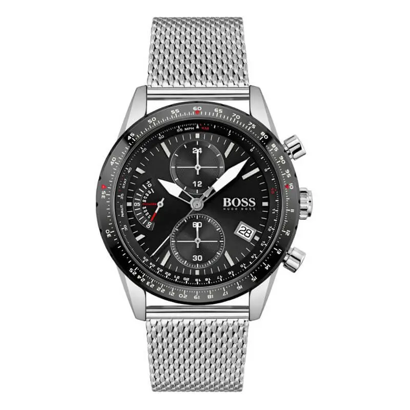 Hugo Boss Men’s Quartz Silver Stainless Steel Black Dial 44mm Watch 1513886 UAE DUBAI AJMAN SHARJAH ABU DHABI RAS AL KHAIMA UMM UL QUWAIN ALAIN FUJAIRAH