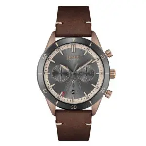 Hugo Boss Men’s Quartz Brown Leather Strap Grey Dial 44mm Watch 1513861 UAE DUBAI AJMAN SHARJAH ABU DHABI RAS AL KHAIMA UMM UL QUWAIN ALAIN FUJAIRAH