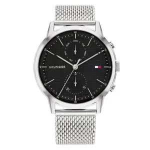Tommy Hilfiger Men’s Quartz Silver Stainless Steel Black Dial 44mm Watch 1710433 UAE DUBAI AJMAN SHARJAH ABU DHABI RAS AL KHAIMA UMM UL QUWAIN ALAIN FUJAIRAH