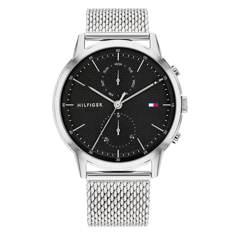 Tommy Hilfiger Men’s Quartz Silver Stainless Steel Black Dial 44mm Watch 1710433 UAE DUBAI AJMAN SHARJAH ABU DHABI RAS AL KHAIMA UMM UL QUWAIN ALAIN FUJAIRAH