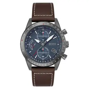 Hugo Boss Men’s Quartz Brown Leather Strap Blue Dial 44mm Watch 1513852 UAE DUBAI AJMAN SHARJAH ABU DHABI RAS AL KHAIMA UMM UL QUWAIN ALAIN FUJAIRAH