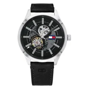 Tommy Hilfiger Men’s Automatic Black Leather Strap Black Dial 44mm Watch 1791641 UAE DUBAI AJMAN SHARJAH ABU DHABI RAS AL KHAIMA UMM UL QUWAIN ALAIN FUJAIRAH