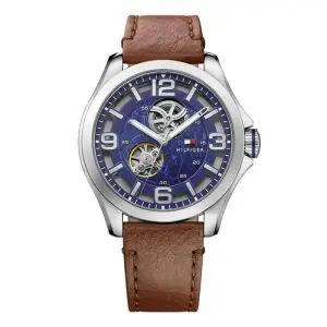 Tommy Hilfiger Men’s Automatic Brown Leather Strap Blue Dial 46mm Watch 1791278 UAE DUBAI AJMAN SHARJAH ABU DHABI RAS AL KHAIMA UMM UL QUWAIN ALAIN FUJAIRAH