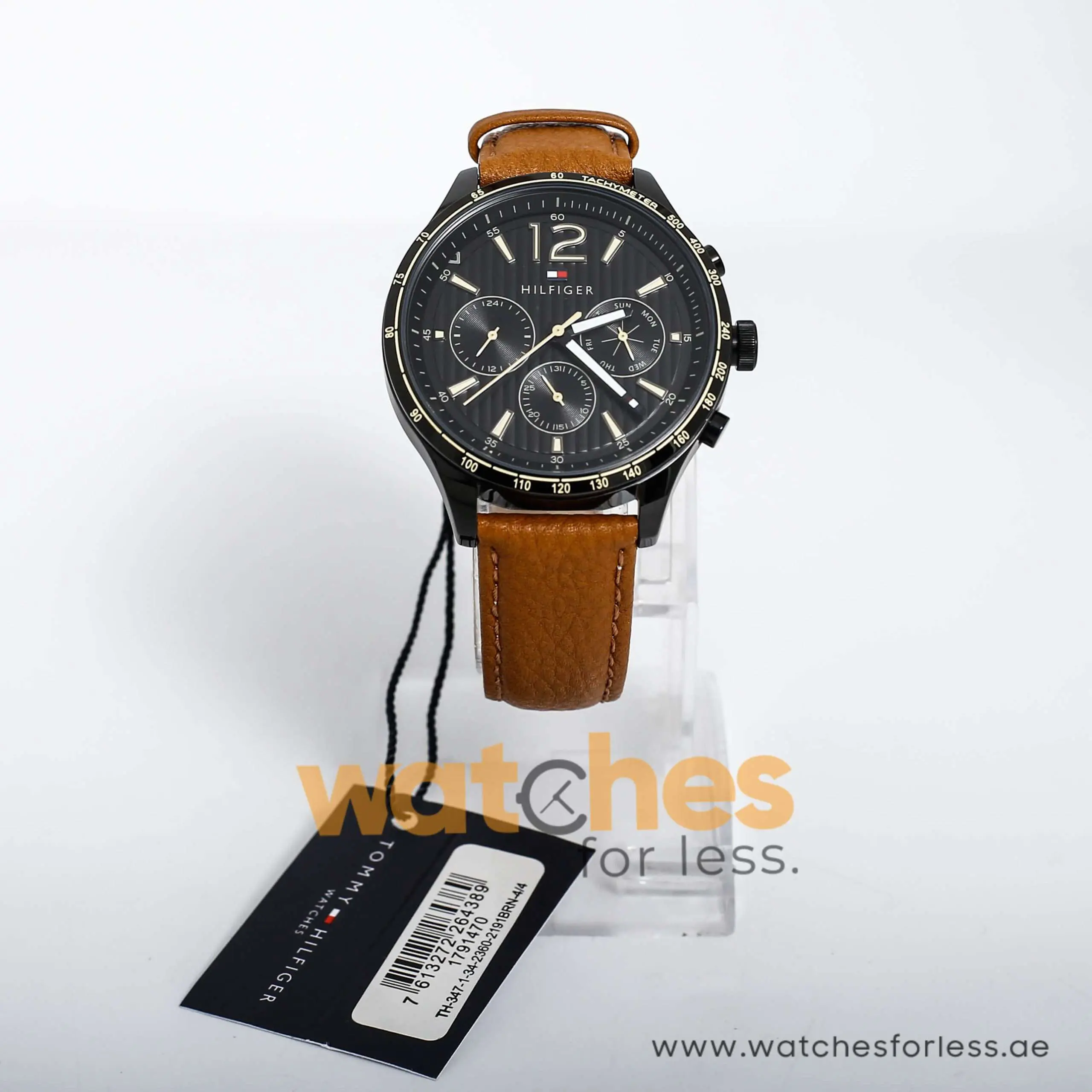 Tommy Hilfiger Men’s Quartz Brown Leather Strap Black Dial 44mm Watch 1791470 UAE DUBAI AJMAN SHARJAH ABU DHABI RAS AL KHAIMA UMM UL QUWAIN ALAIN FUJAIRAH