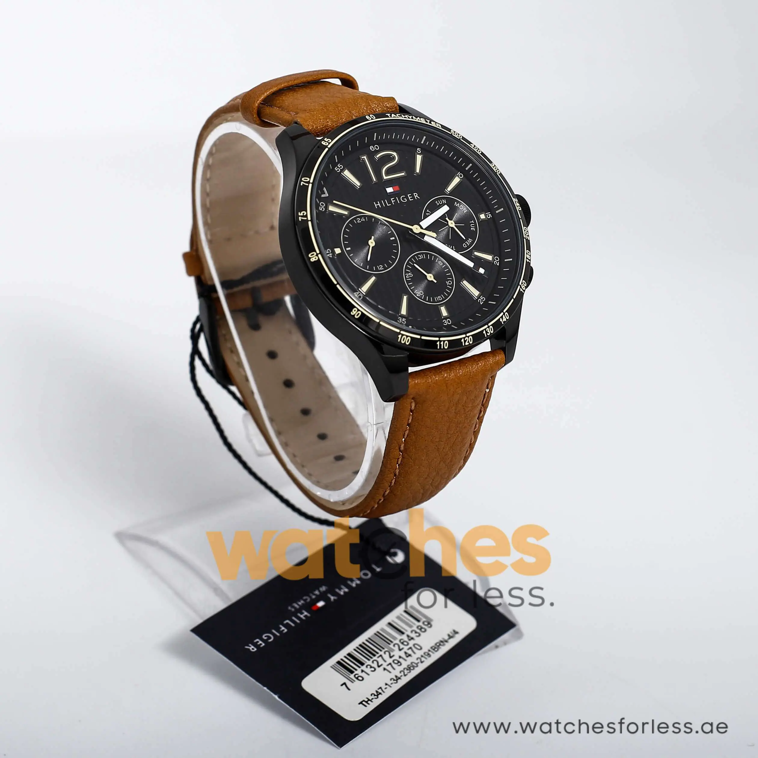 Tommy Hilfiger Men’s Quartz Brown Leather Strap Black Dial 44mm Watch 1791470 UAE DUBAI AJMAN SHARJAH ABU DHABI RAS AL KHAIMA UMM UL QUWAIN ALAIN FUJAIRAH