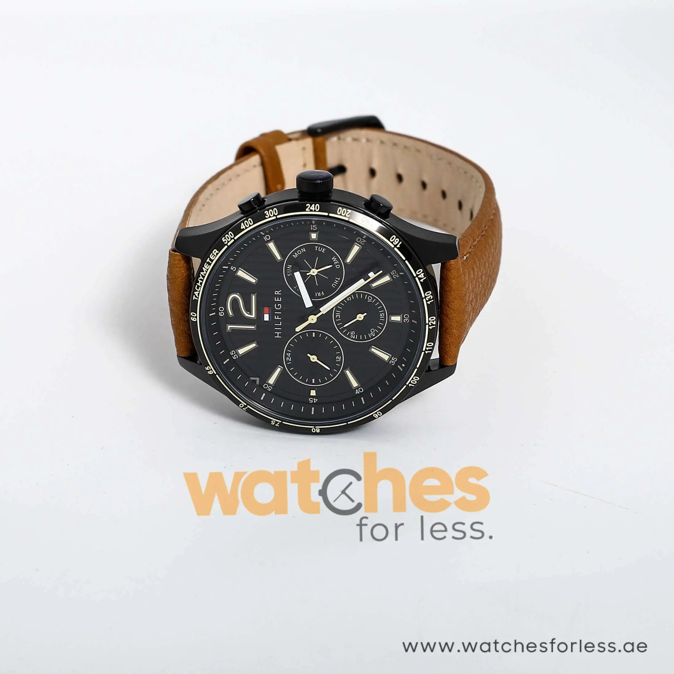 Tommy Hilfiger Men’s Quartz Brown Leather Strap Black Dial 44mm Watch 1791470 UAE DUBAI AJMAN SHARJAH ABU DHABI RAS AL KHAIMA UMM UL QUWAIN ALAIN FUJAIRAH