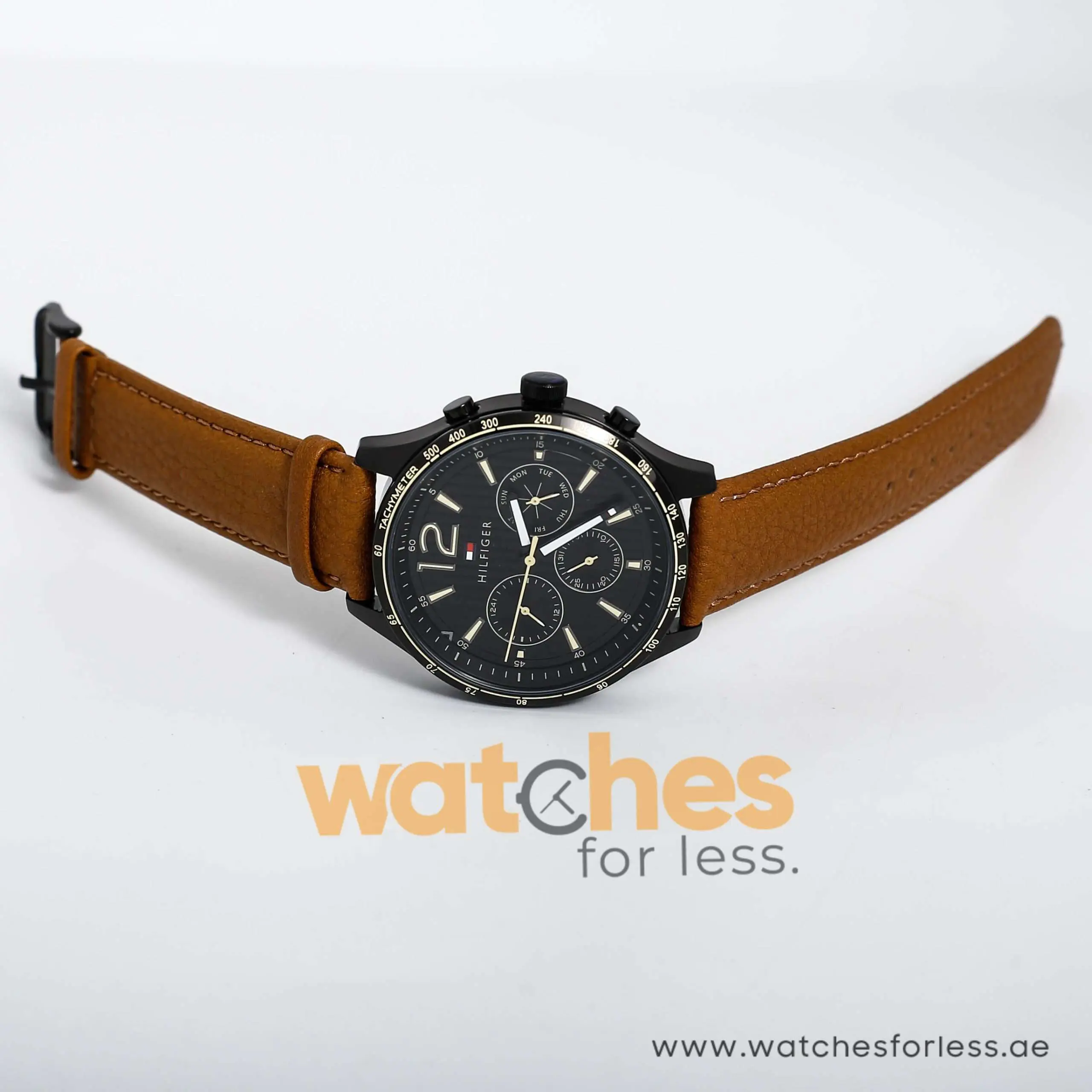 Tommy Hilfiger Men’s Quartz Brown Leather Strap Black Dial 44mm Watch 1791470 UAE DUBAI AJMAN SHARJAH ABU DHABI RAS AL KHAIMA UMM UL QUWAIN ALAIN FUJAIRAH