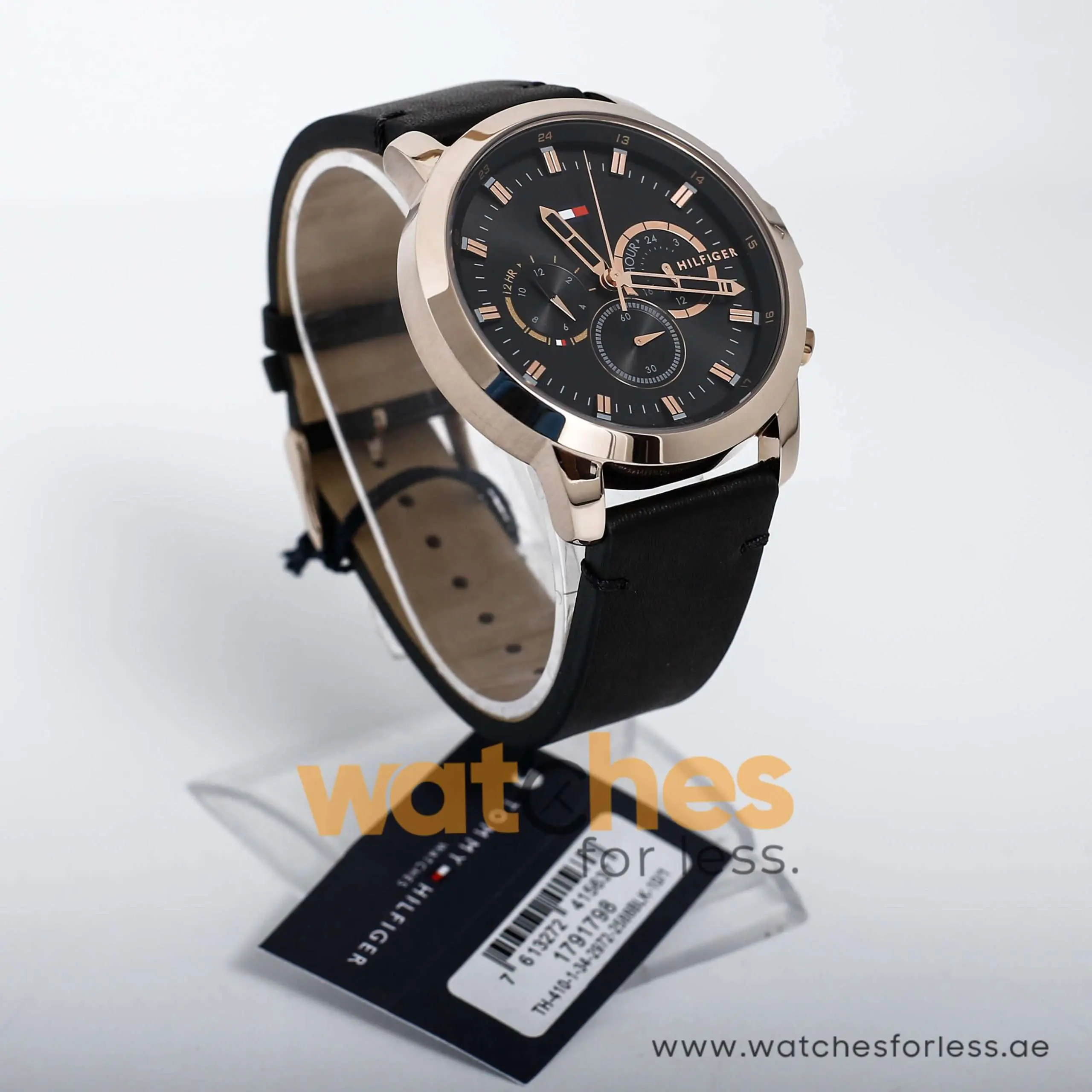Tommy Hilfiger Men’s Quartz Black Leather Strap Black Dial 46mm Watch 1791798 UAE DUBAI AJMAN SHARJAH ABU DHABI RAS AL KHAIMA UMM UL QUWAIN ALAIN FUJAIRAH