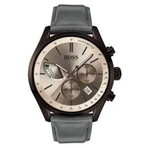 Hugo Boss Men’s Quartz Grey Leather Strap Gold Dial 44mm Watch 1513603 UAE DUBAI AJMAN SHARJAH ABU DHABI RAS AL KHAIMA UMM UL QUWAIN ALAIN FUJAIRAH
