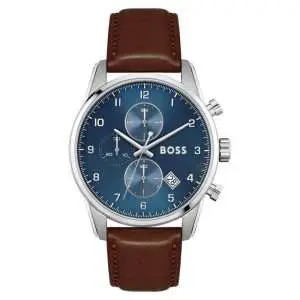 Hugo Boss Men’s Quartz Brown Leather Strap Blue Dial 44mm Watch 1513940 UAE DUBAI AJMAN SHARJAH ABU DHABI RAS AL KHAIMA UMM UL QUWAIN ALAIN FUJAIRAH