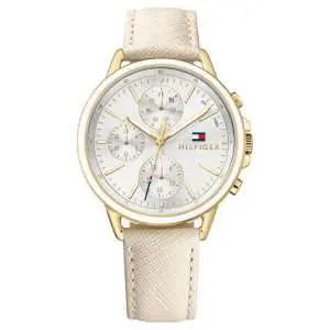 Tommy Hilfiger Women’s Quartz Cream Leather Strap Silver Dial 41mm Watch 1781790
