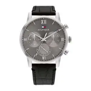 Tommy Hilfiger Men’s Quartz Black Leather Strap Grey Dial 44mm Watch 1791883
