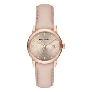 Burberry Women’s Swiss Made Leather Strap Gold Dial 34mm Watch BU9131