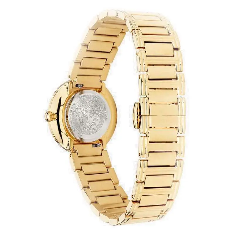 Versace Women’s Quartz Swiss Made Gold Stainless Steel Black Dial 28mm Watch VET300121