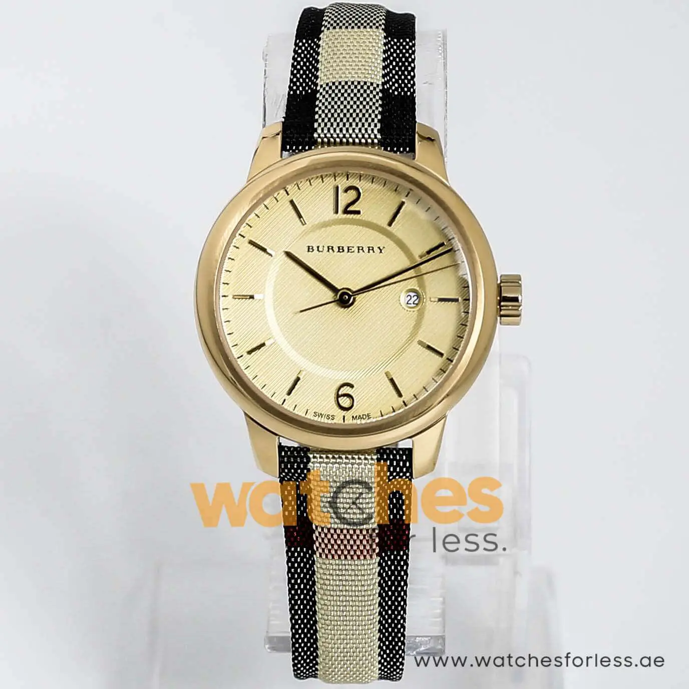 Burberry Women’s Swiss Made Quartz Leather Strap Check Stamped Dial 32mm Watch BU10104 UAE DUBAI AJMAN SHARJAH ABU DHABI RAS AL KHAIMA UMM UL QUWAIN ALAIN FUJAIRAH