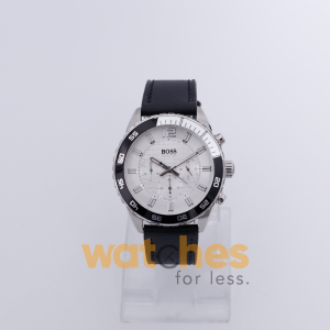 Hugo Boss Men’s Quartz Black Leather Strap White Dial 44mm Watch 1512805/2