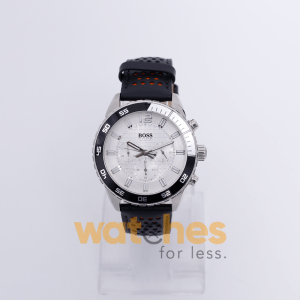 Hugo Boss Men’s Quartz Black Leather Strap Silver White Dial 44mm Watch 1512805