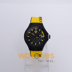 Ferrari Men’s Quartz Yellow Silicone Strap Black Dial 44mm Watch 0830126 UAE DUBAI AJMAN SHARJAH ABU DHABI RAS AL KHAIMA UMM UL QUWAIN ALAIN FUJAIRAH