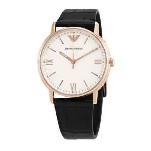 Emporio Armani Men’s Quartz Black Leather Strap White Dial 41mm Watch AR80015M (Without Tag)