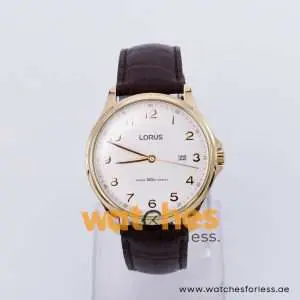 Lorus Men’s Quartz Brown Leather Strap White Dial 43mm Watch RS984CX9