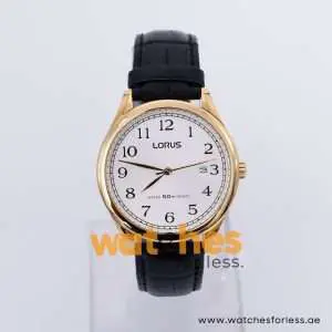 Lorus Men’s Quartz Black Leather Strap White Dial 41mm Watch RS920DX9