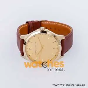 Armani Exchange Men’s Quartz Brown Leather Strap Gold Dial 46mm Watch AX2147