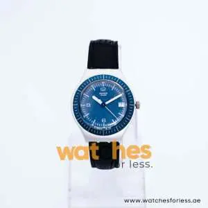 Swatch Men’s Swiss Made Black Leather Strap Blue Dial 37mm Watch YGS4013AG/2 UAE DUBAI AJMAN SHARJAH ABU DHABI RAS AL KHAIMA UMM UL QUWAIN ALAIN FUJAIRAH