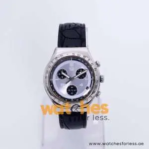 Swatch Men’s Swiss Made Quartz Black Leather Strap Silver & Purple Dial 40mm Watch YGS70098 UAE DUBAI AJMAN SHARJAH ABU DHABI RAS AL KHAIMA UMM UL QUWAIN ALAIN FUJAIRAH