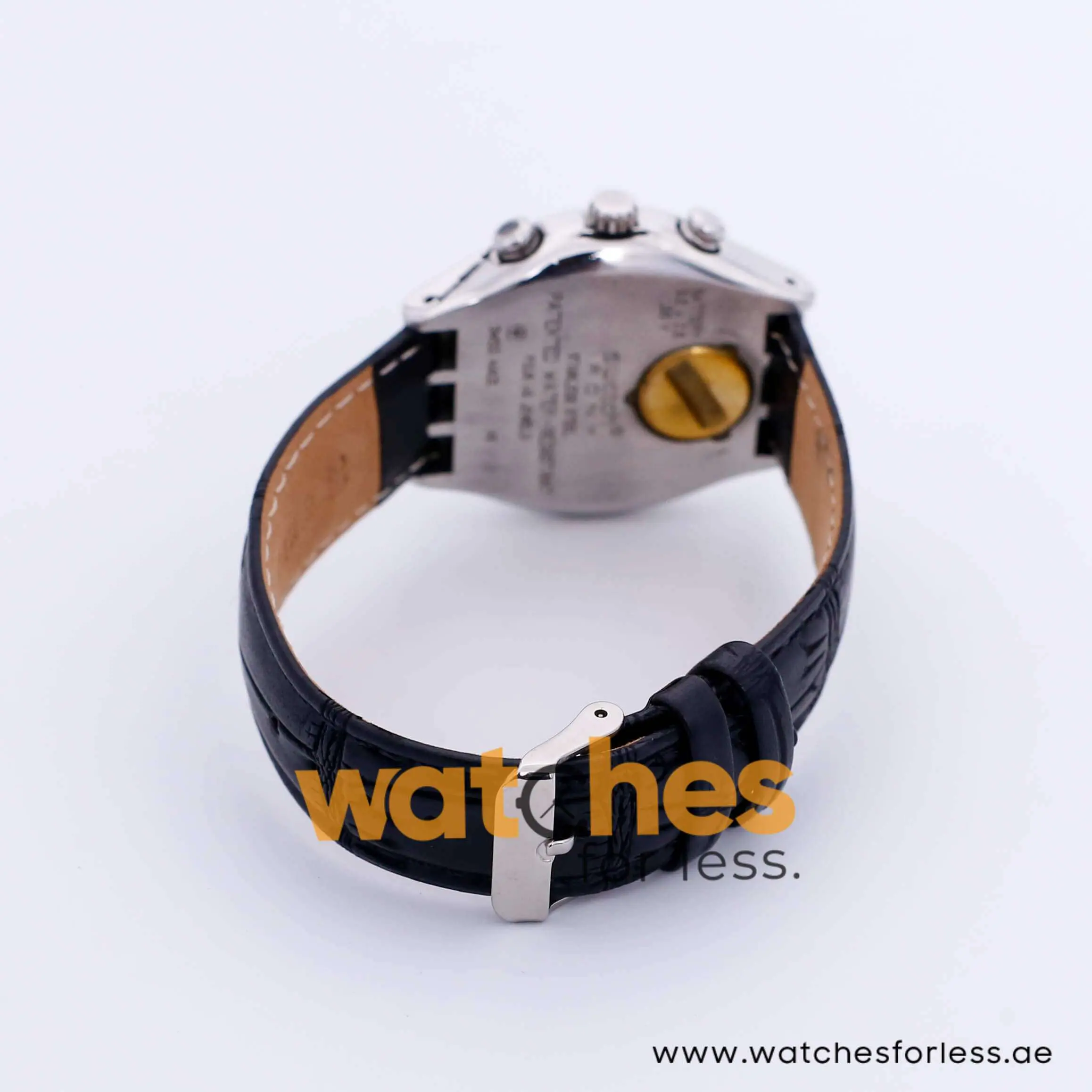 Swatch Men’s Swiss Made Quartz Black Leather Strap Silver & Purple Dial 40mm Watch YGS70098 UAE DUBAI AJMAN SHARJAH ABU DHABI RAS AL KHAIMA UMM UL QUWAIN ALAIN FUJAIRAH