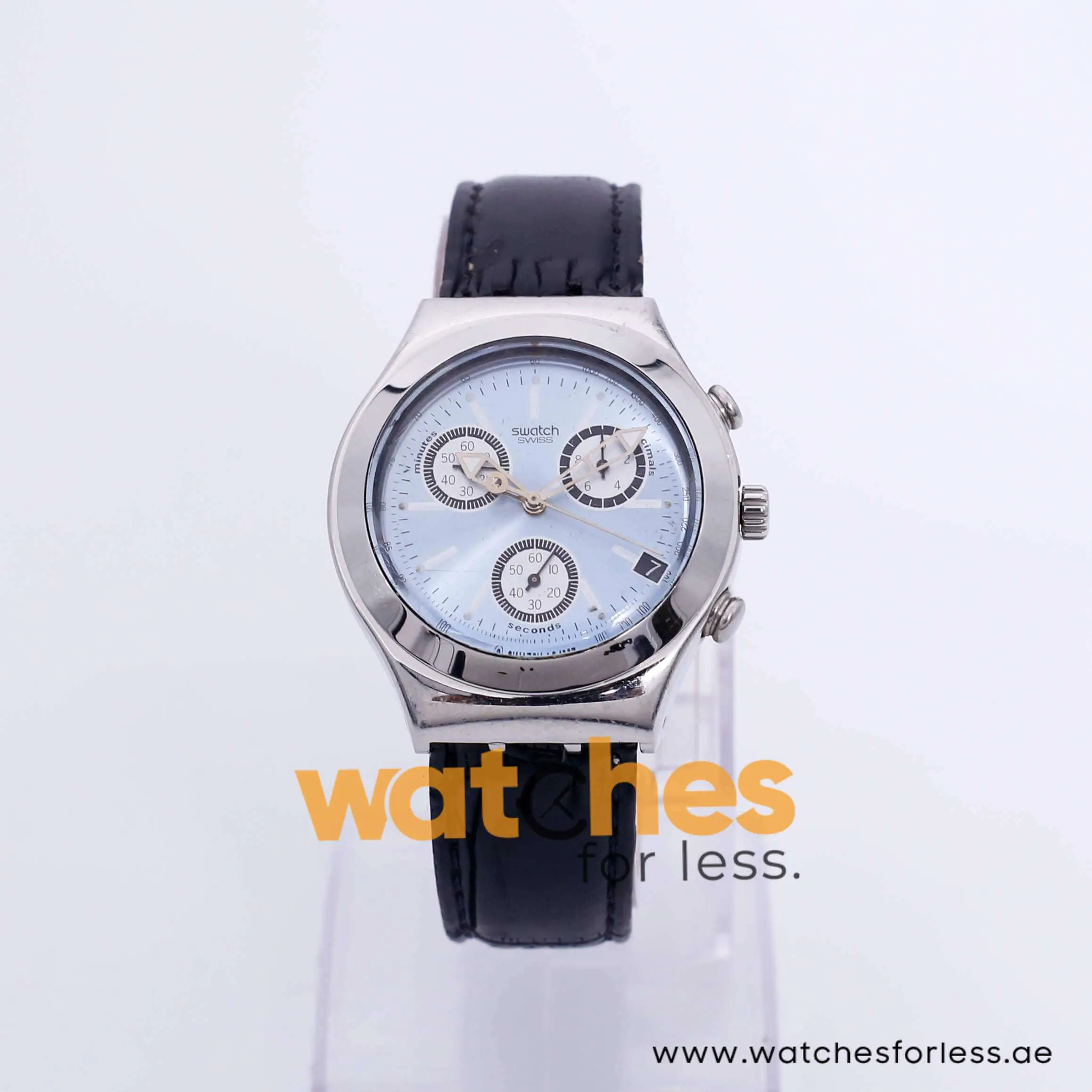 Swatch Men’s Swiss Made Quartz Black Leather Strap Ice Blue Dial 40mm Watch SW304SW UAE DUBAI AJMAN SHARJAH ABU DHABI RAS AL KHAIMA UMM UL QUWAIN ALAIN FUJAIRAH