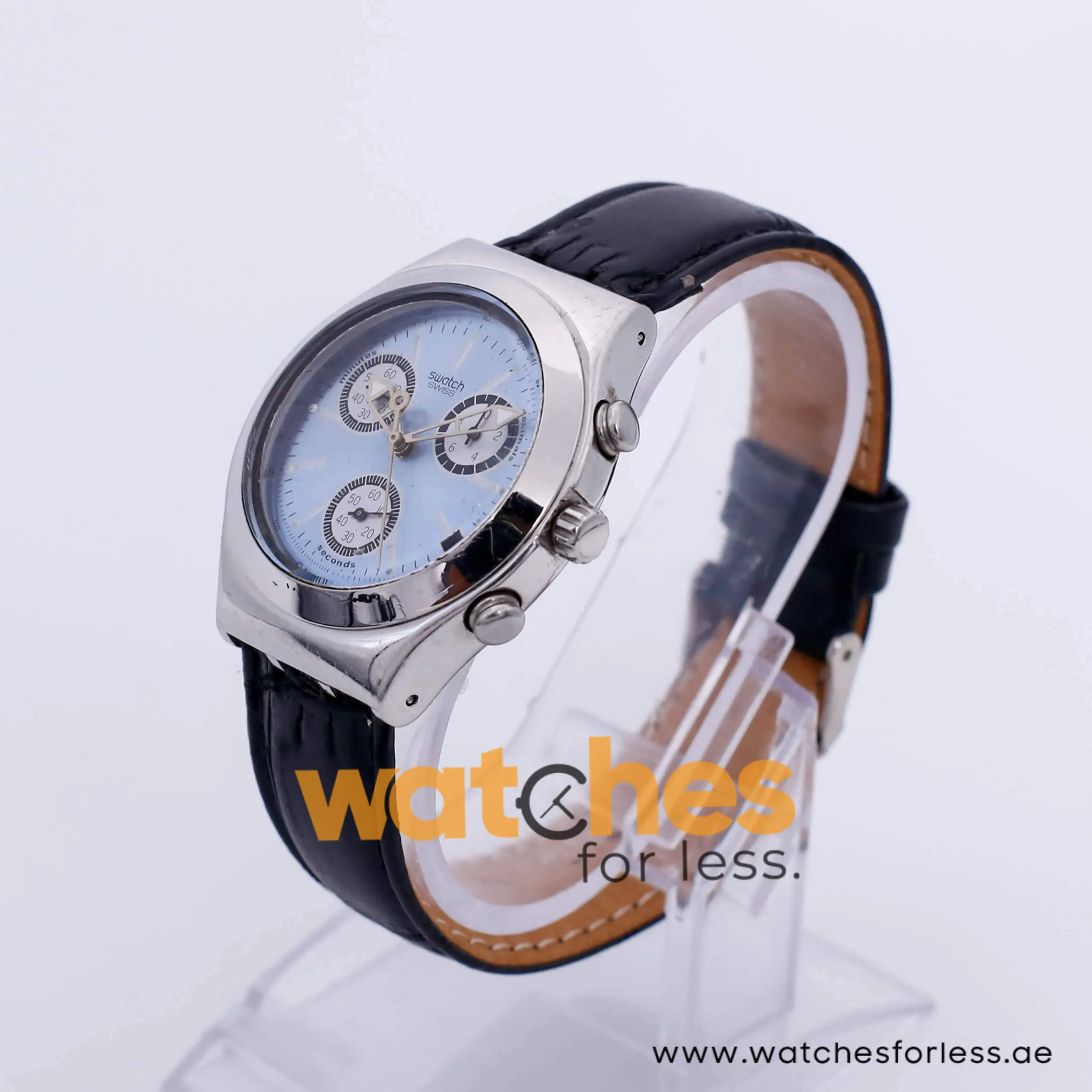Swatch Men’s Swiss Made Quartz Black Leather Strap Ice Blue Dial 40mm Watch SW304SW UAE DUBAI AJMAN SHARJAH ABU DHABI RAS AL KHAIMA UMM UL QUWAIN ALAIN FUJAIRAH