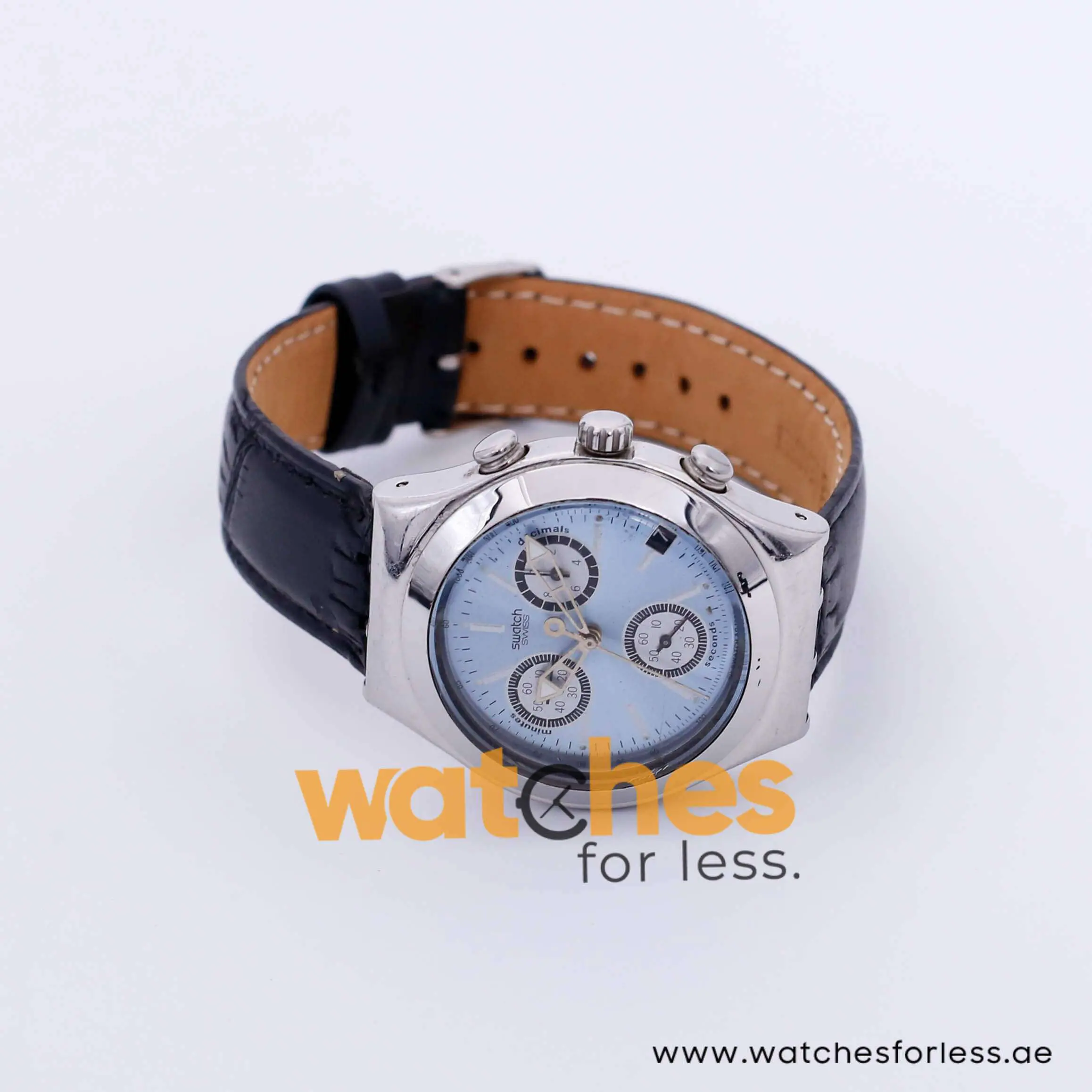 Swatch Men’s Swiss Made Quartz Black Leather Strap Ice Blue Dial 40mm Watch SW304SW UAE DUBAI AJMAN SHARJAH ABU DHABI RAS AL KHAIMA UMM UL QUWAIN ALAIN FUJAIRAH