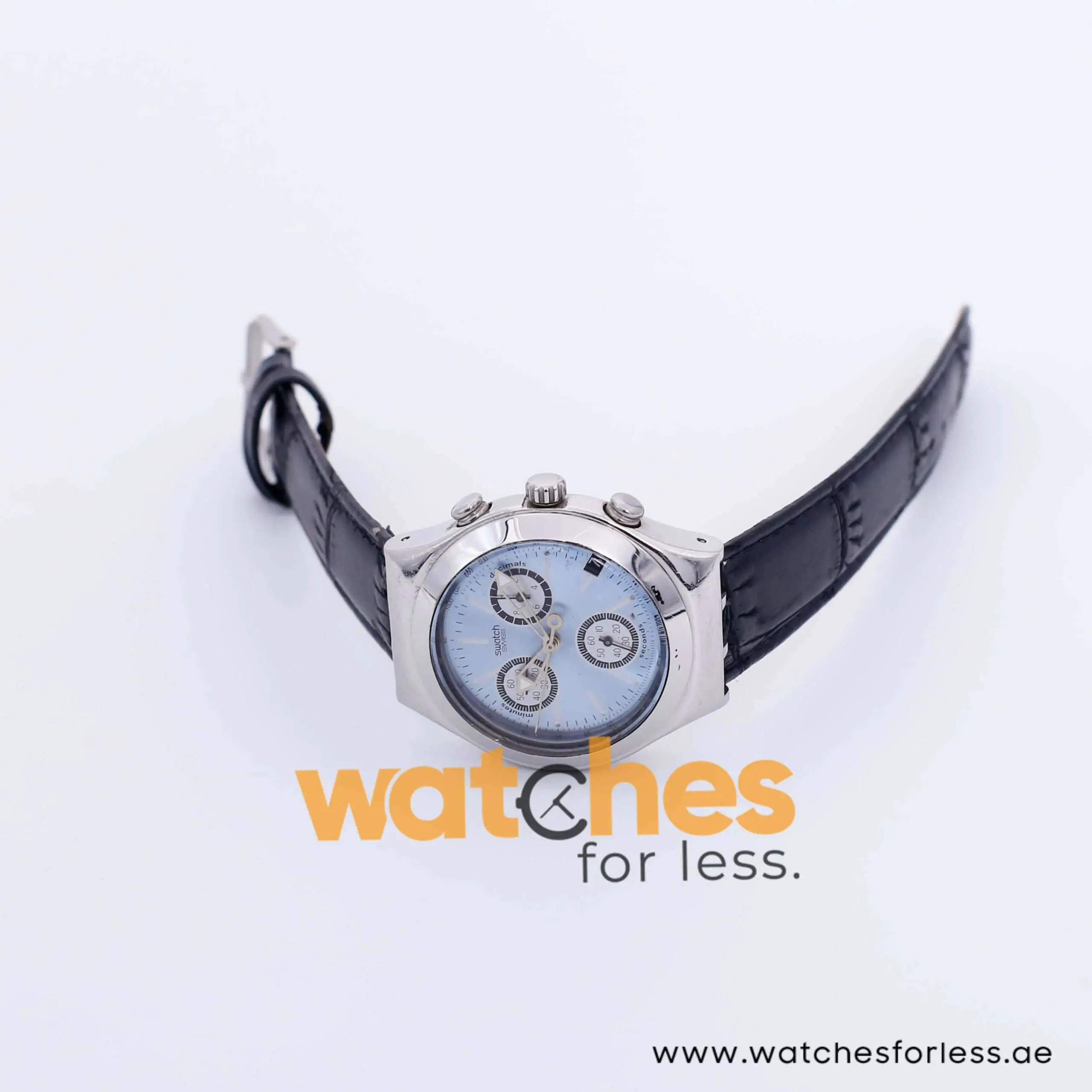 Swatch Men’s Swiss Made Quartz Black Leather Strap Ice Blue Dial 40mm Watch SW304SW UAE DUBAI AJMAN SHARJAH ABU DHABI RAS AL KHAIMA UMM UL QUWAIN ALAIN FUJAIRAH