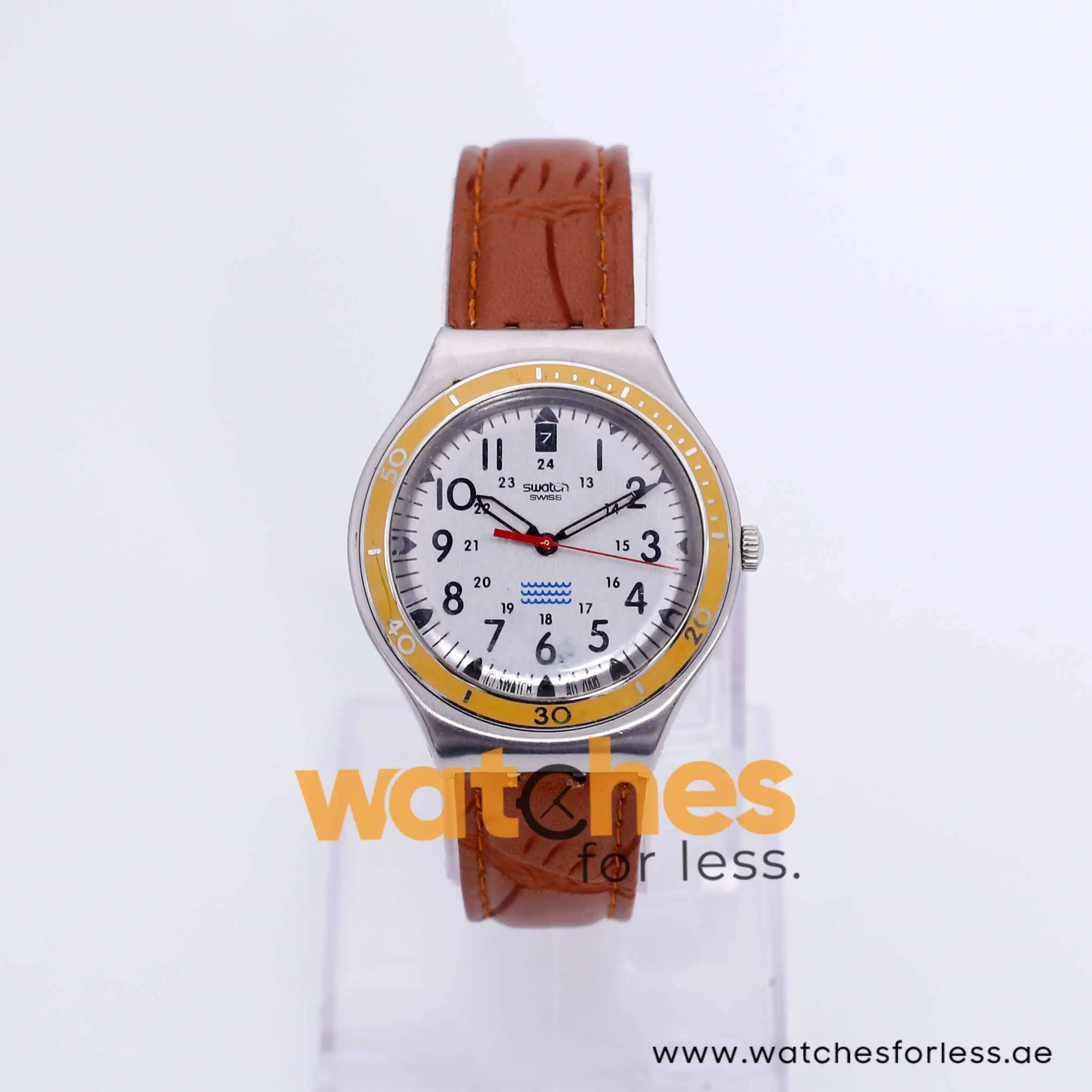 Swatch Men’s Swiss Made Quartz Brown Leather Strap Silver Dial 37mm Watch YGS462G UAE DUBAI AJMAN SHARJAH ABU DHABI RAS AL KHAIMA UMM UL QUWAIN ALAIN FUJAIRAH