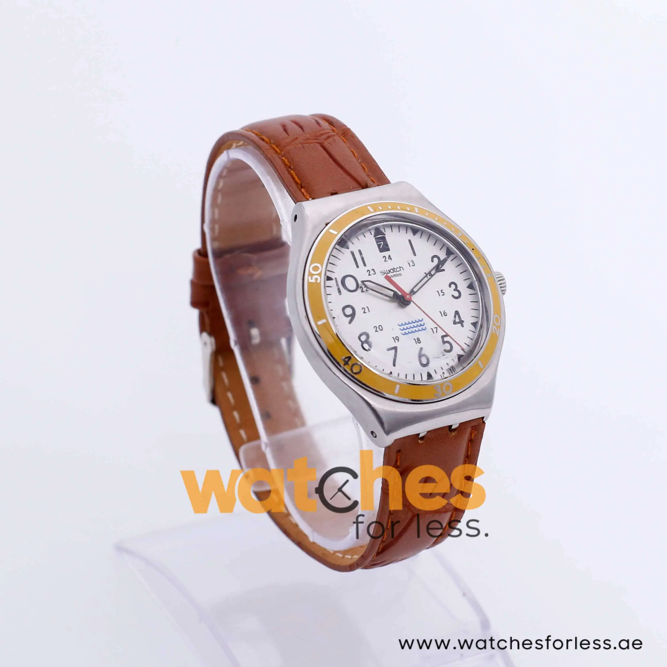 Swatch Men’s Swiss Made Quartz Brown Leather Strap Silver Dial 37mm Watch YGS462G UAE DUBAI AJMAN SHARJAH ABU DHABI RAS AL KHAIMA UMM UL QUWAIN ALAIN FUJAIRAH