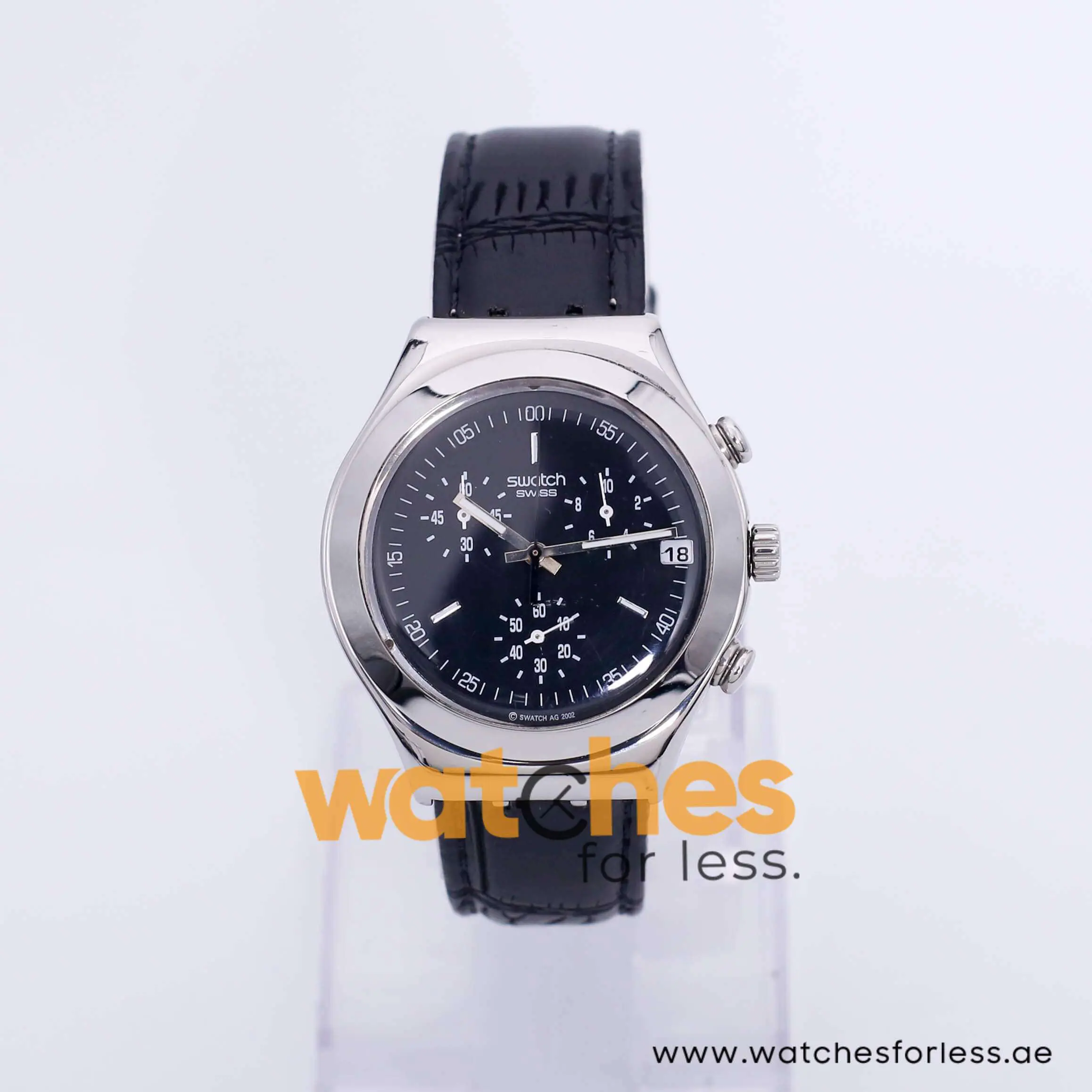 Swatch Men’s Swiss Made Quartz Black Leather Strap Black Dial 40mm Watch YGS36978 UAE DUBAI AJMAN SHARJAH ABU DHABI RAS AL KHAIMA UMM UL QUWAIN ALAIN FUJAIRAH