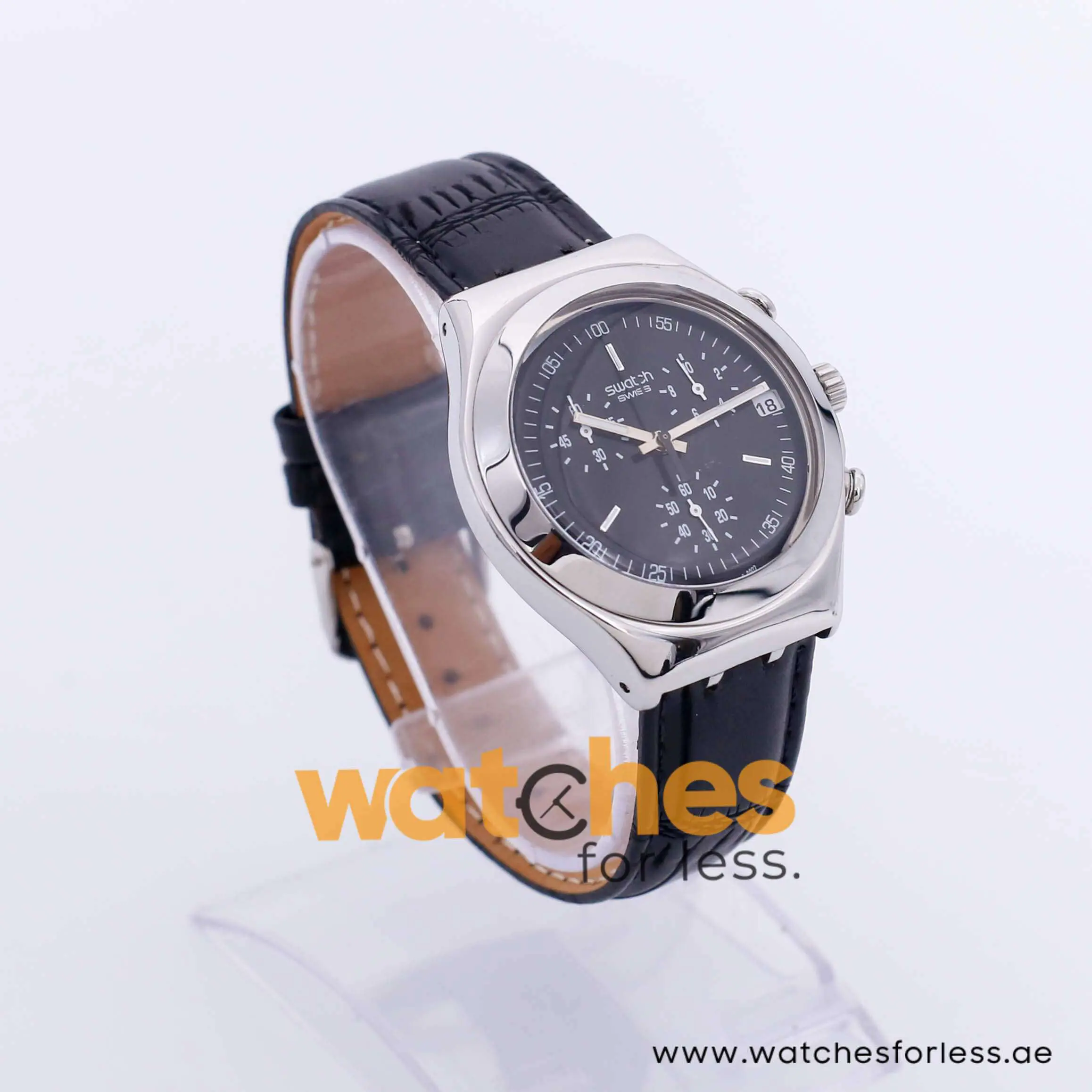 Swatch Men’s Swiss Made Quartz Black Leather Strap Black Dial 40mm Watch YGS36978 UAE DUBAI AJMAN SHARJAH ABU DHABI RAS AL KHAIMA UMM UL QUWAIN ALAIN FUJAIRAH