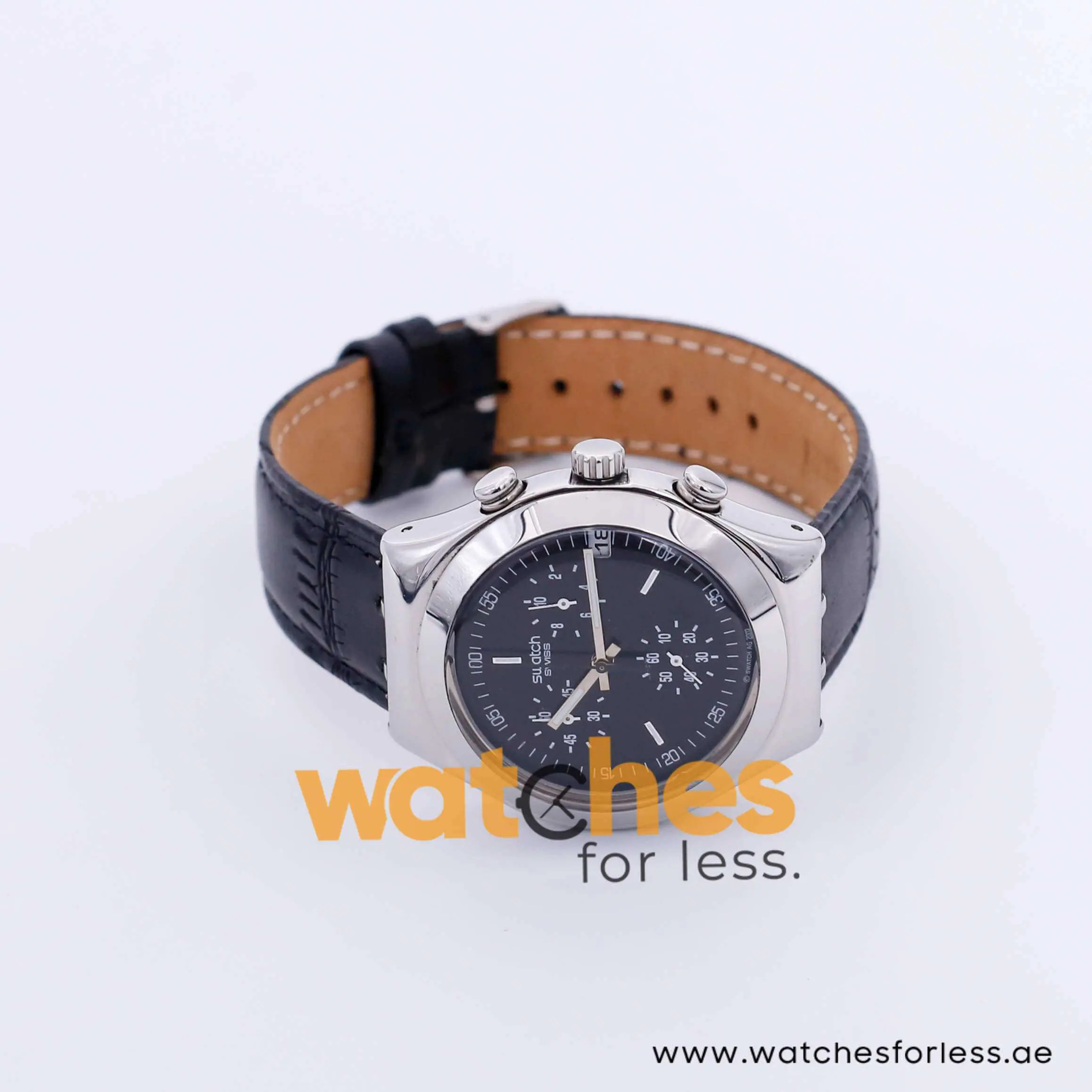 Swatch Men’s Swiss Made Quartz Black Leather Strap Black Dial 40mm Watch YGS36978 UAE DUBAI AJMAN SHARJAH ABU DHABI RAS AL KHAIMA UMM UL QUWAIN ALAIN FUJAIRAH