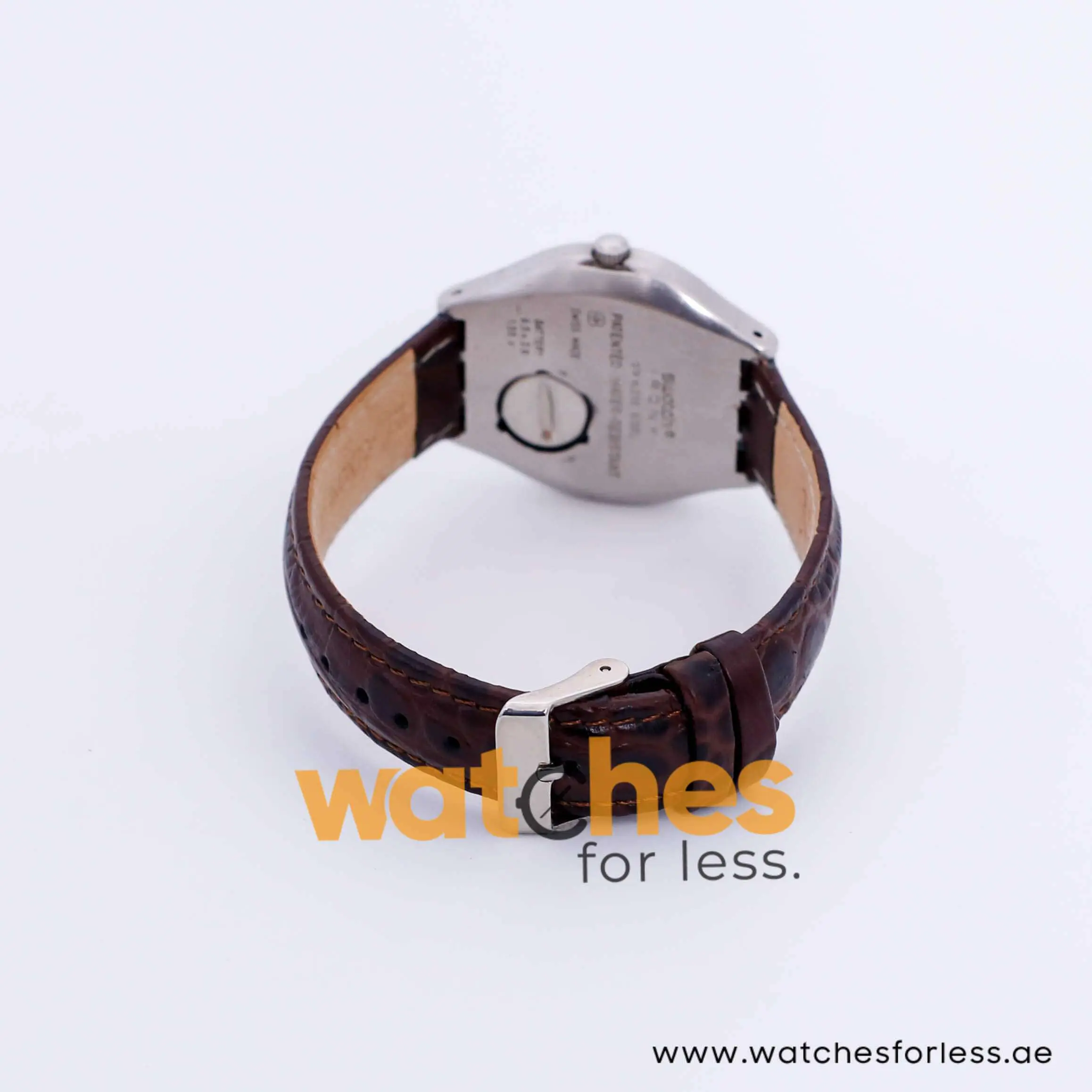 Swatch Men’s Swiss Made Quartz Dark Brown Leather Strap Blue Dial 37mm Watch YGS427G UAE DUBAI AJMAN SHARJAH ABU DHABI RAS AL KHAIMA UMM UL QUWAIN ALAIN FUJAIRAH