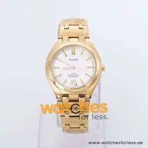 Pulsar Men’s Quartz Gold Stainless Steel Silver Sunray Dial 37mm Watch PXH526X1