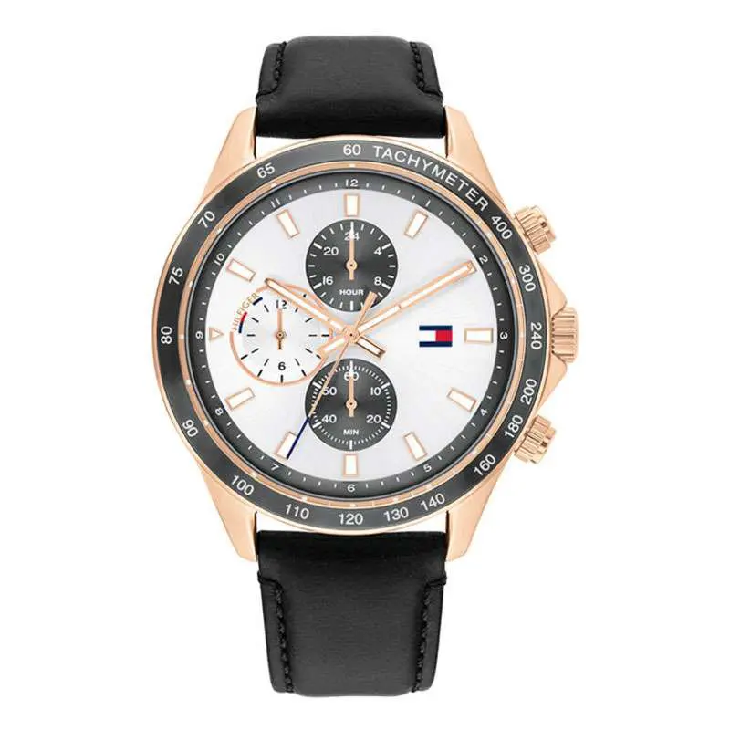 Tommy Hilfiger Men’s Quartz Black Leather Strap Silver Dial 44mm Watch 1792016 UAE DUBAI AJMAN SHARJAH ABU DHABI RAS AL KHAIMA UMM UL QUWAIN ALAIN FUJAIRAH