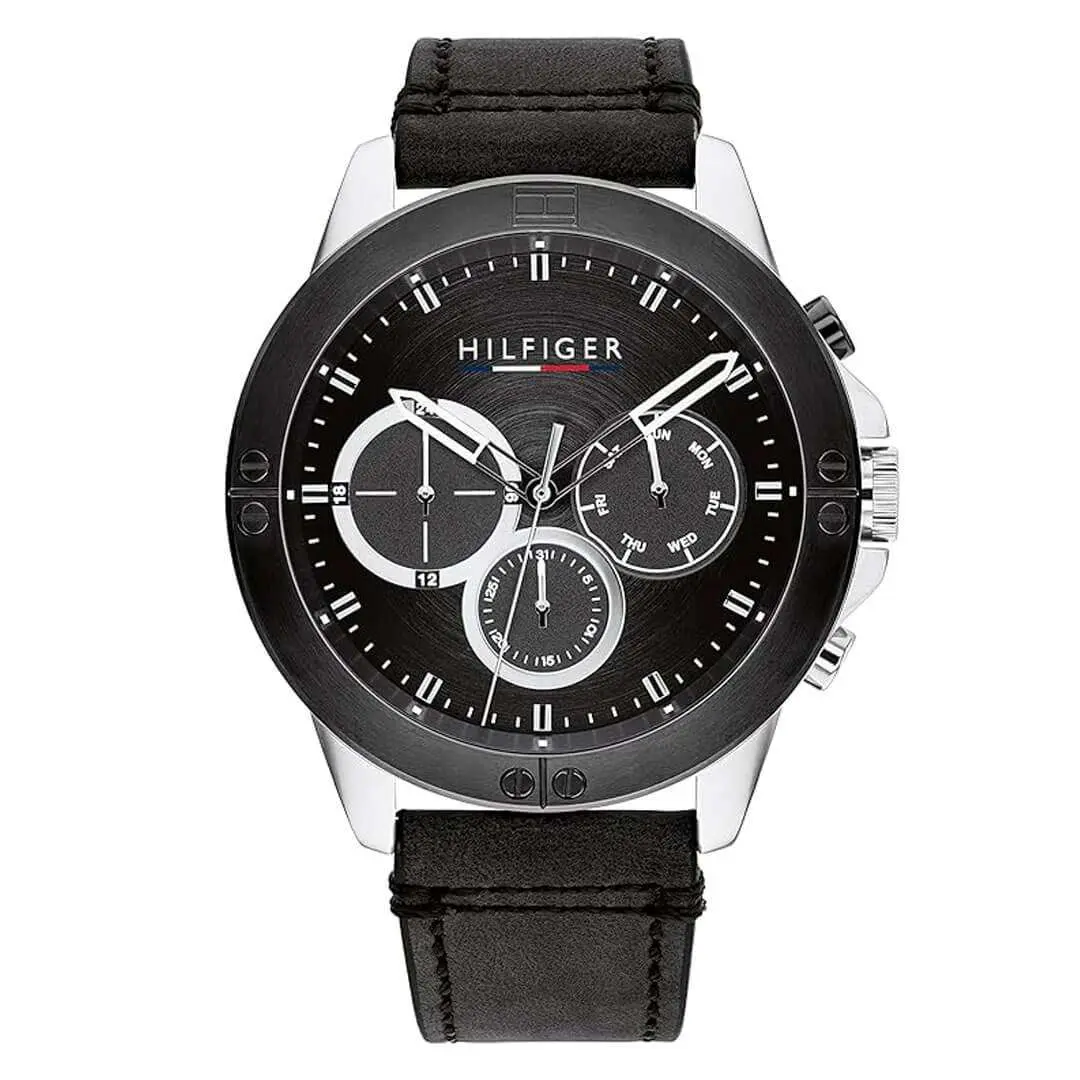 Tommy Hilfiger Men’s Quartz Black Leather Strap Black Dial 46mm Watch 1791894 UAE DUBAI AJMAN SHARJAH ABU DHABI RAS AL KHAIMA UMM UL QUWAIN ALAIN FUJAIRAH