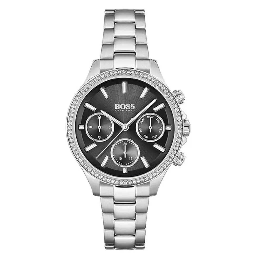 Hugo Boss Women’s Quartz Silver Stainless Steel Black Dial 38mm Watch 1502593 UAE DUBAI AJMAN SHARJAH ABU DHABI RAS AL KHAIMA UMM UL QUWAIN ALAIN FUJAIRAH