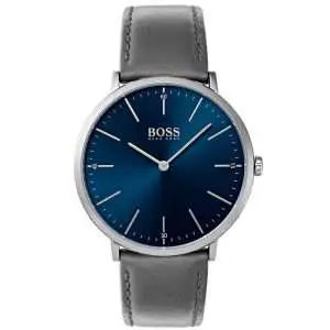 Hugo Boss Men’s Quartz Grey Lather Strap Blue Dial 40mm Watch 1513539