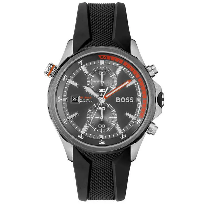 Hugo Boss Men’s Quartz Black Silicone Strap Grey Dial 46mm Watch 1513931